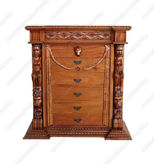 Gothic Medieval Light Mahogany Tall Boy Chest Dresser