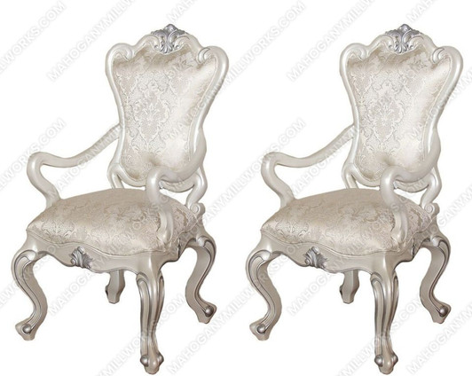 Pair of 2 Antique Pearl White Dining Arm Chairs