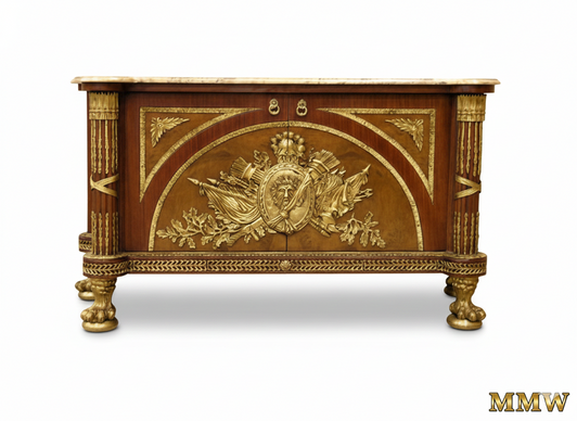 French Empire Mahogany Bathroom Vanity with Marble Top and Gilt Bronze Mounts