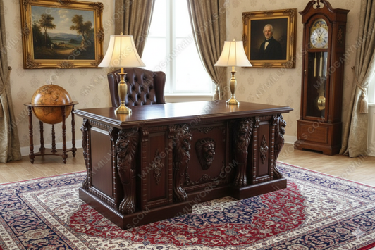 6ft Solid Mahogany Gothic Medieval Executive Office Desk