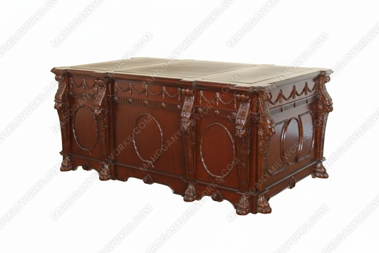 Solid Mahogany Medieval Gothic Leather top Executive Office Desk