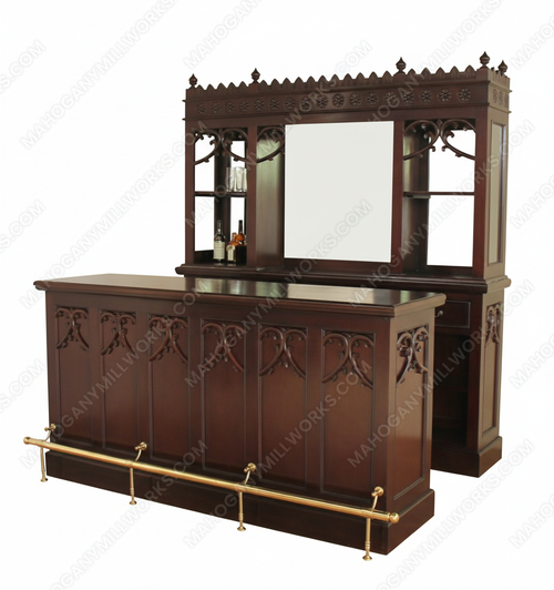 7ft Dark Mahogany Victorian Home Pub Bar w/ Brass Rails