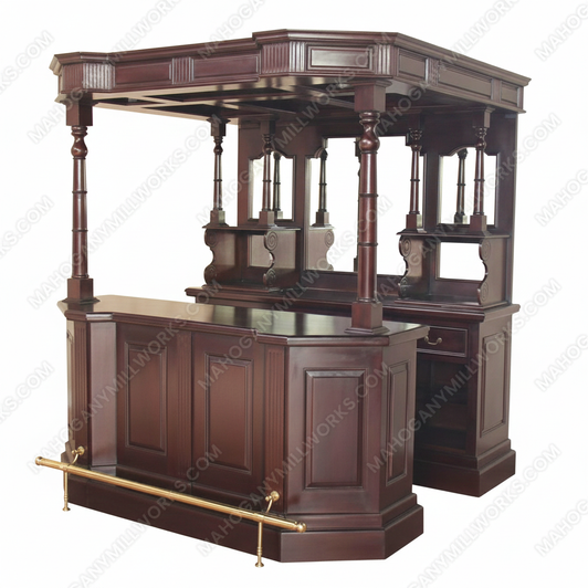 6.5ft Solid Mahogany Traditional English Canopy Home Pub Bar
