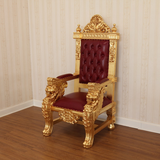 Custom Gold LeafLeather Bishop's Lion Throne Chair A