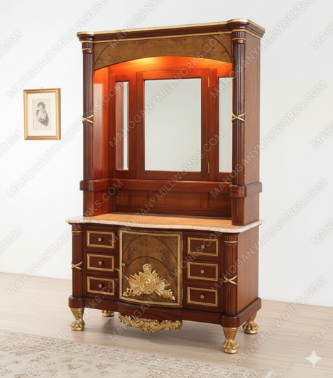 Traditional Mappa Burl Inlay Bathroom Vanity w/ Onyx Top