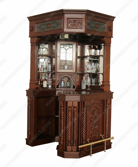 Solid Mahogany Victorian Corner Canopy Tavern Pub Bar