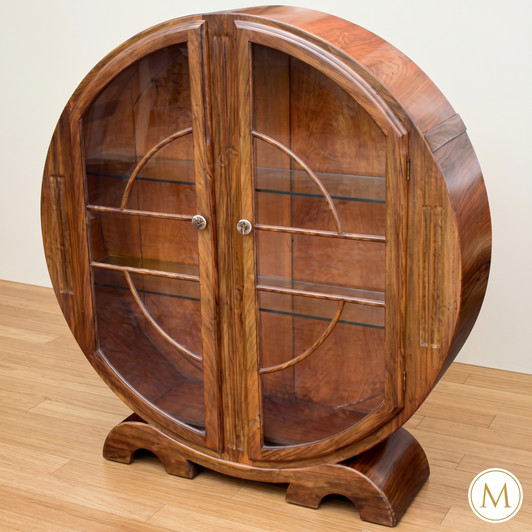 Light Mahogany Round Art Deco Cabinet