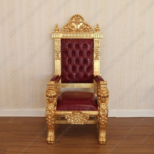 Gold Leaf Finish & Tufted Genuine Leather Bishop's Church Chair