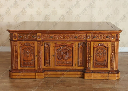6ft Mahogany Presidential Resolute Desk w/ Mappa Burl Inlay Wood Top