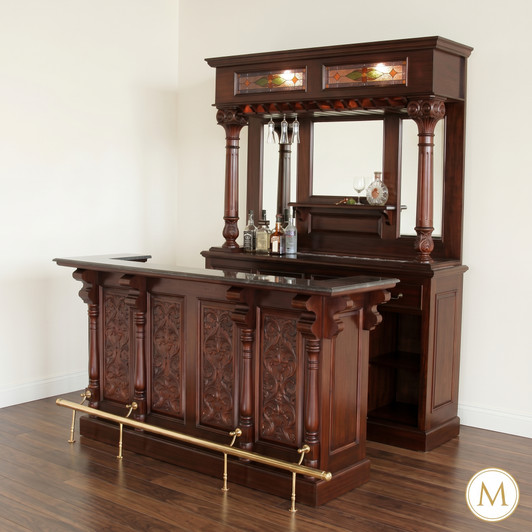7ft Mahogany Hand Carved Home Pub Bar w/ Granite Top