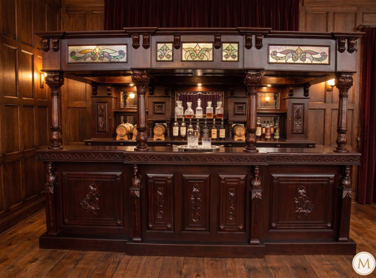 11ft  Dark Mahogany Walk-in Canopy Pub Bar w/ Stained Glass