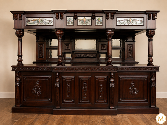 11ft  Dark Mahogany Walk-in Canopy Pub Bar w/ Stained Glass