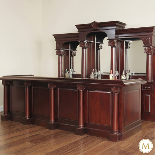 12ft Mahogany English Pub Bar w/ Marble Bartender Working Area