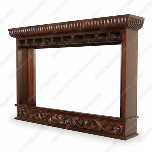 Mahogany wall hanging liquor & wine bottle rack w/ mirror