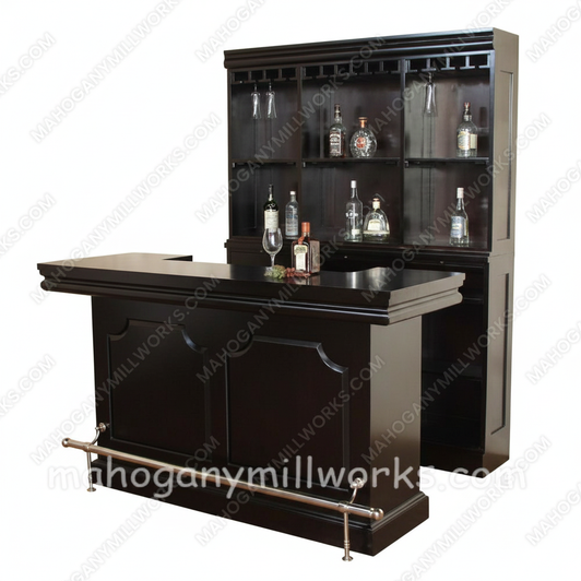 Dark Mahogany Home Pub Bar w Brass Rails
