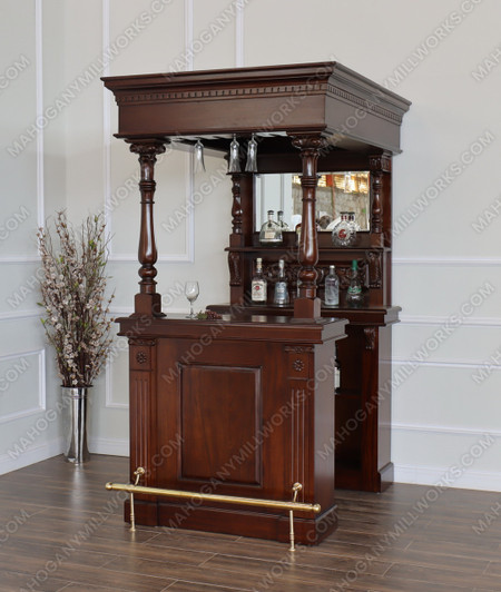 Walnut Home Canopy Pub Bar w/ Brass Rails