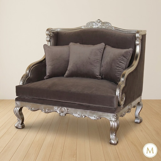 Neoclassical Sofa Chair w/ Silver Leaf Frame