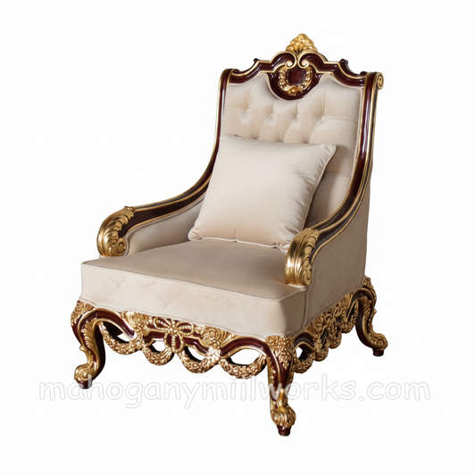 Pearl White Sofa Chair w/ Gold Accents