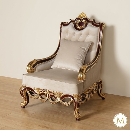 Pearl White Sofa Chair w/ Gold Accents