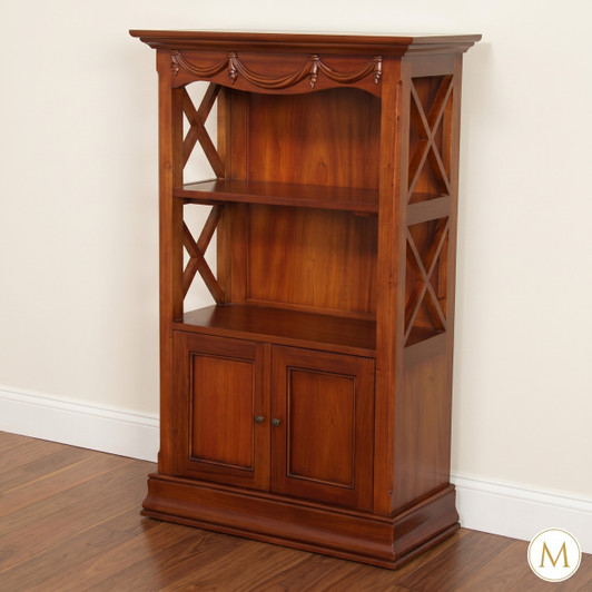Mahogany 2 Door Small Bookcase with Plinth Base