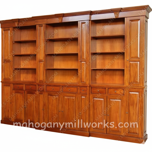 11ft Light Mahogany Open Sectional Bookcase