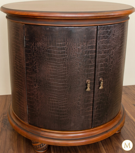 Embossed Genuine Leather w/ Croc Pattern Nightstand Bedside Table