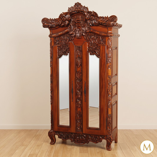 French Wedding Armoire with Mirrored Glass Doors