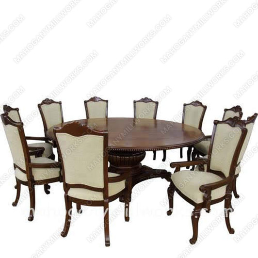 11pc Mahogany Inlay Round Dining Room Set