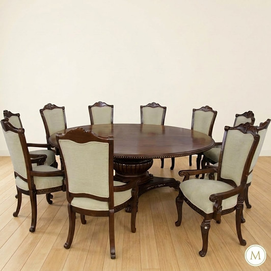 11pc Mahogany Inlay Round Dining Room Set