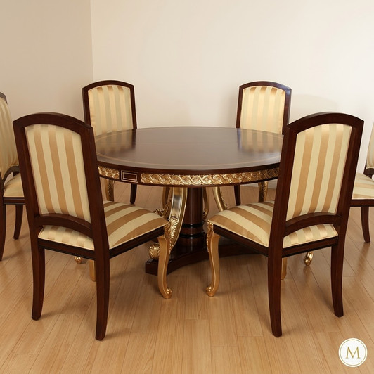 5pc French Empire Inlay Dining Table Set w/ Four Chairs
