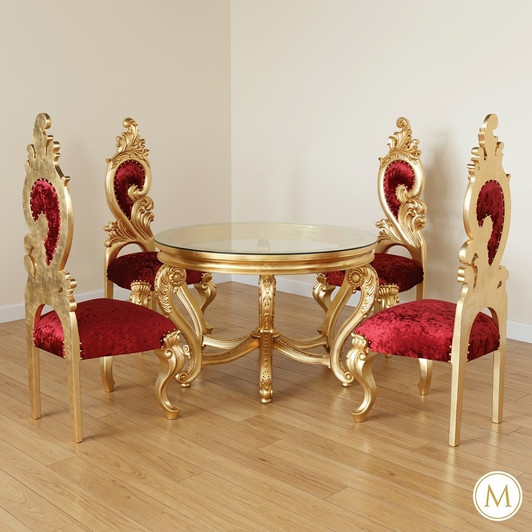 5pc Modern Gold Dining Table Set w/ Red Velvet Chairs