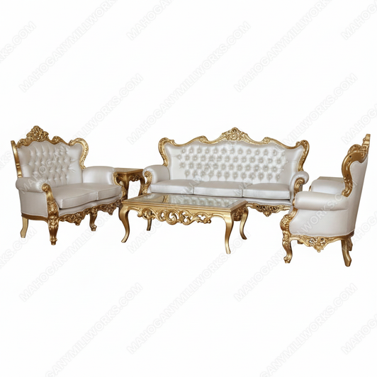 Classique Pearl White Tufted Living Room Set