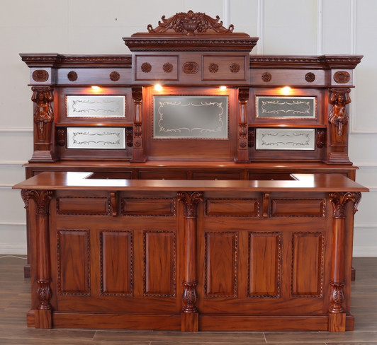 10.5ft Light Mahogany Lady Carved Saloon Bar