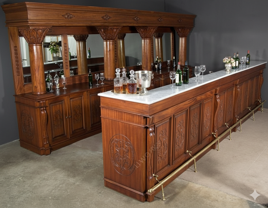 16ft Light Carved Marble Top Pub Bar Set
