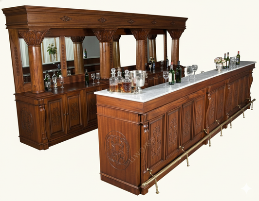 16ft Light Carved Marble Top Pub Bar Set
