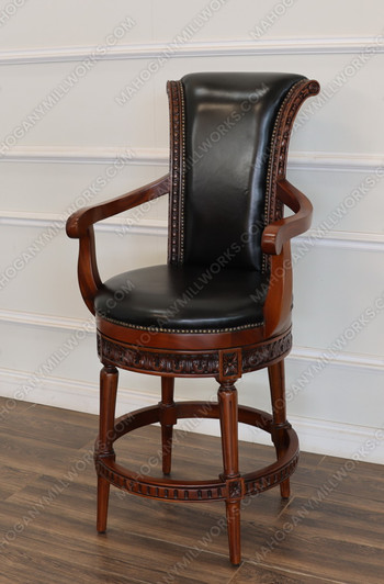 Genuine Leather Upholstered Swivel Bar Height Barstool w/ Arms (Poznan)