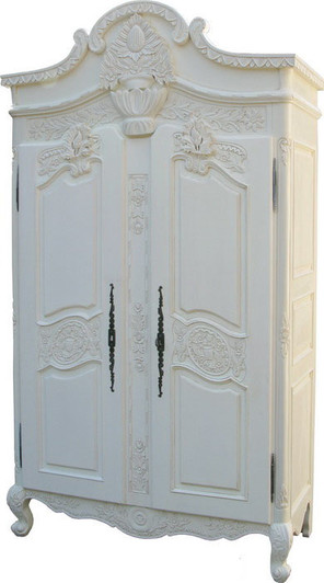 White Painted 2-Door French Armoire w/ 4 mirrored panels & Interior Shelves