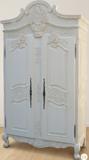 White Painted 2-Door French Armoire w/ 4 mirrored panels & Interior Shelves