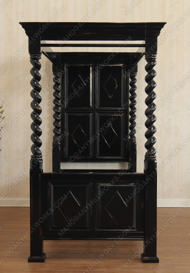 Custom Mahogany Black Distressed XL Twin Canopy Four Post Bed