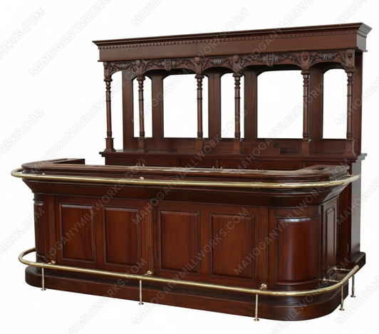 9ft Mahogany Pub Bar Set w/ Brass Hand & Foot Rails