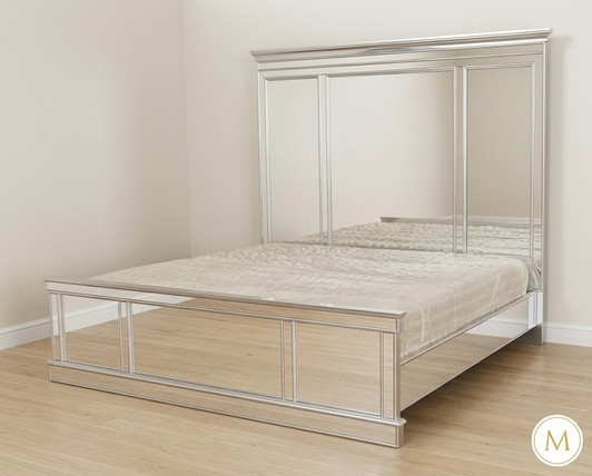 Modern Mirrored Panel Bed w/ Tall Headboard