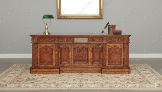 7ft Mahogany Presidential Resolute Desk w/ Mappa Burl Inlay Wood Top - Medium