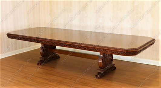 12ft Victorian Gothic Pedestal Dining or Conference Table w/ Marquetry Inlay