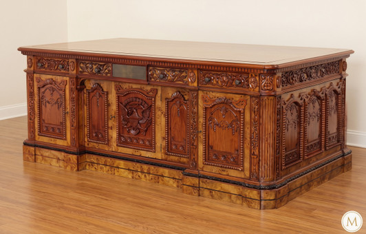7ft Mahogany Resolute Desk w/ Mappa Burl Inlay Top (2 Tone)