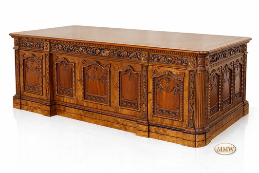 8ft Oval Office Resolute Desk w/ Mappa Burl Inlay Top