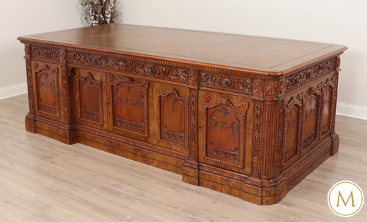 8ft Oval Office Resolute Desk w/ Mappa Burl Inlay Wood Top