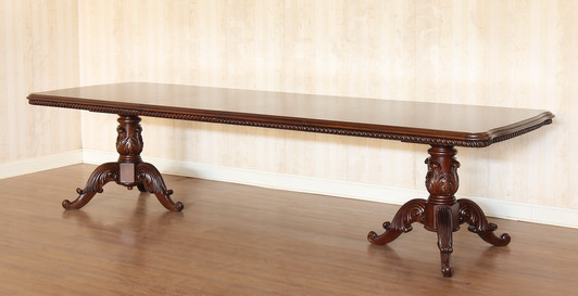 Custom 11ft Mahogany French Louis Pedestal Dining or Conference Table w/2 Leaf Extensions