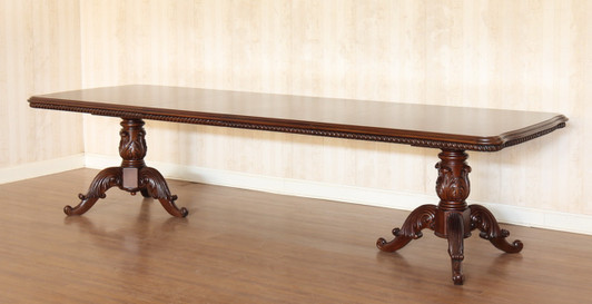 Custom 11ft Mahogany French Louis Pedestal Dining or Conference Table w/2 Leaf Extensions