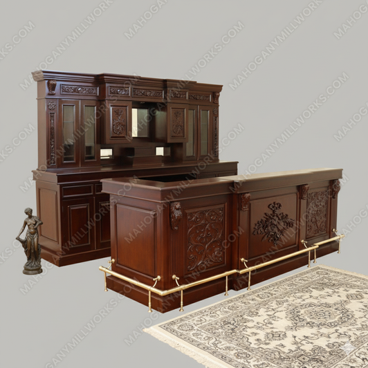 10ft Custom Mahogany Carved Victorian Gothic Pub Bar