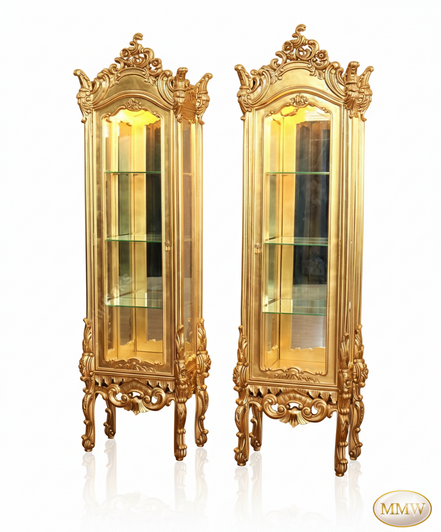 Gold Leaf Rococo Vitrine Curio Pair (2)